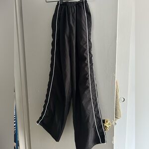 Black Wide-Leg Track Pants with White Piping